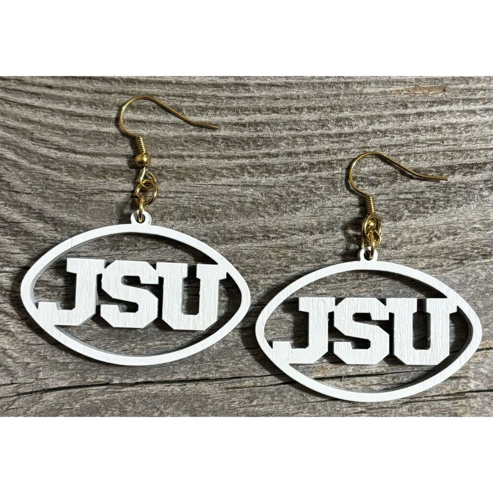 1.2" x 1.75" JSU Wood Earrings Gold E075-32